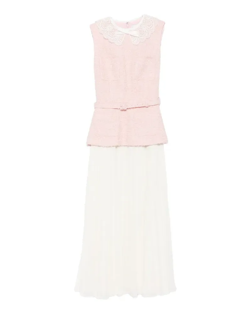 Self-Portrait lace-collar pleated midi dress - Weiß Weiß