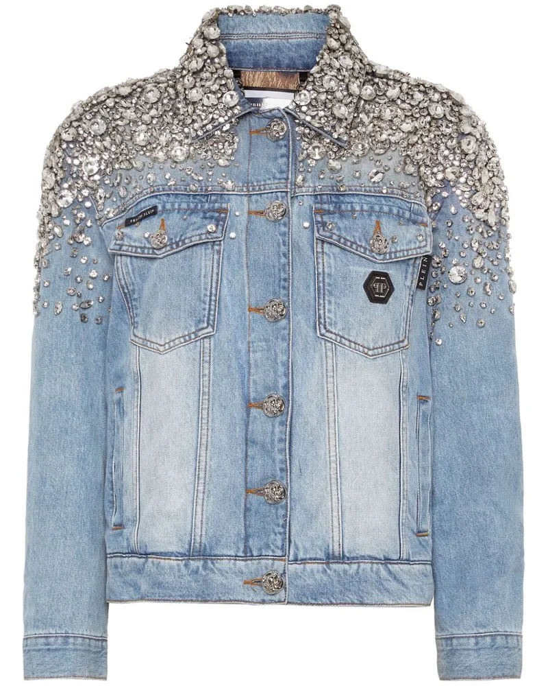 Philipp Plein Jeansjacke mit Kristallen Blau