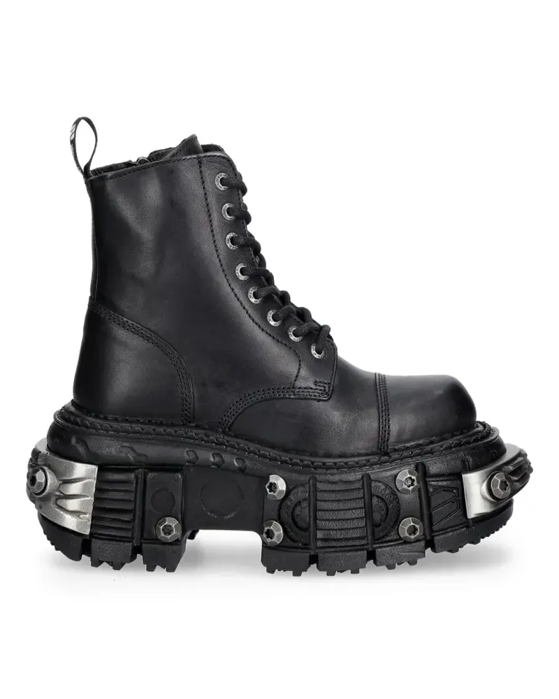 New Rock Plateau-Stiefel im Metallic-Look - Schwarz Schwarz