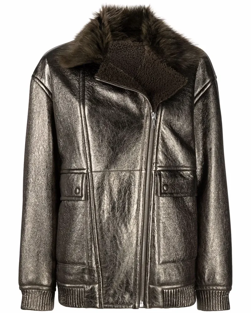 Yves Salomon Lange Bikerjacke - Metallic Metallic
