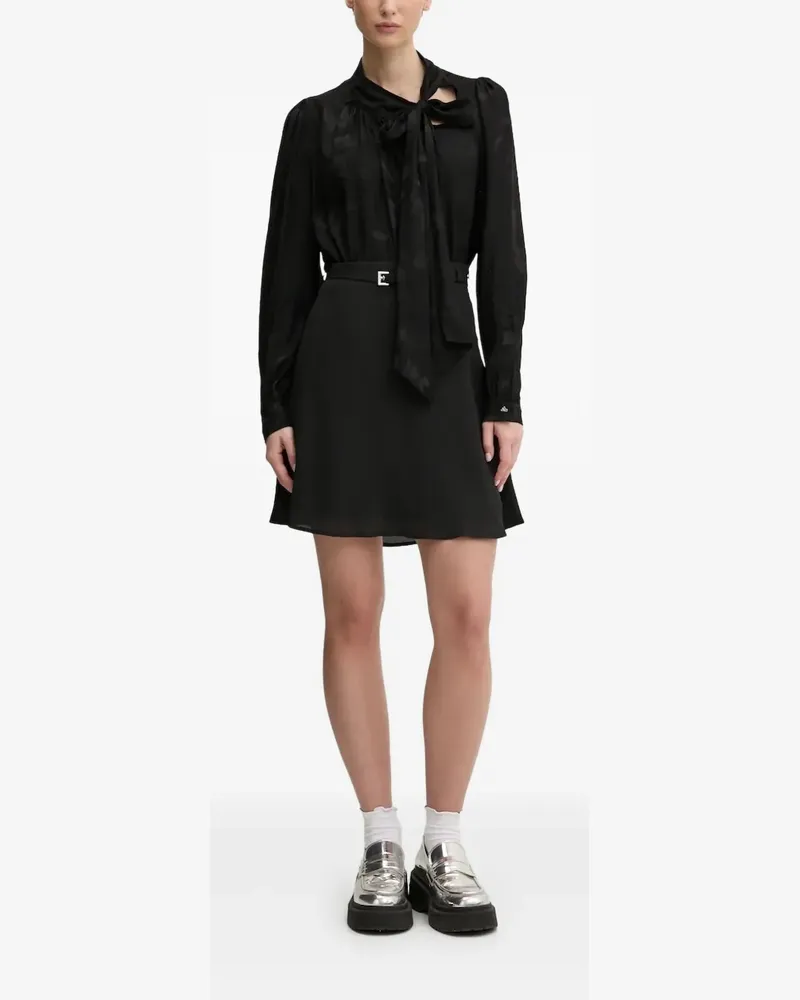 HUGO BOSS Schmetterlingsmuster-Bluse mit Schleifenkragen - Schwarz Schwarz