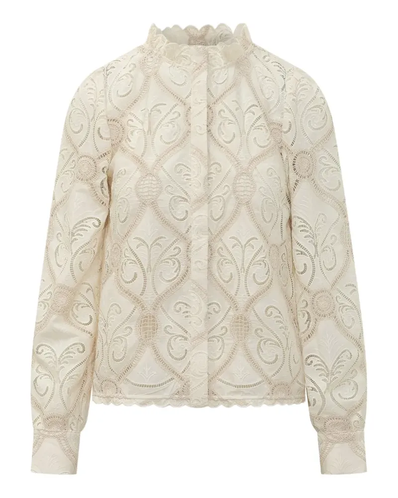 FARM Rio lace-embroidered scalloped-edge blouse - Nude Nude