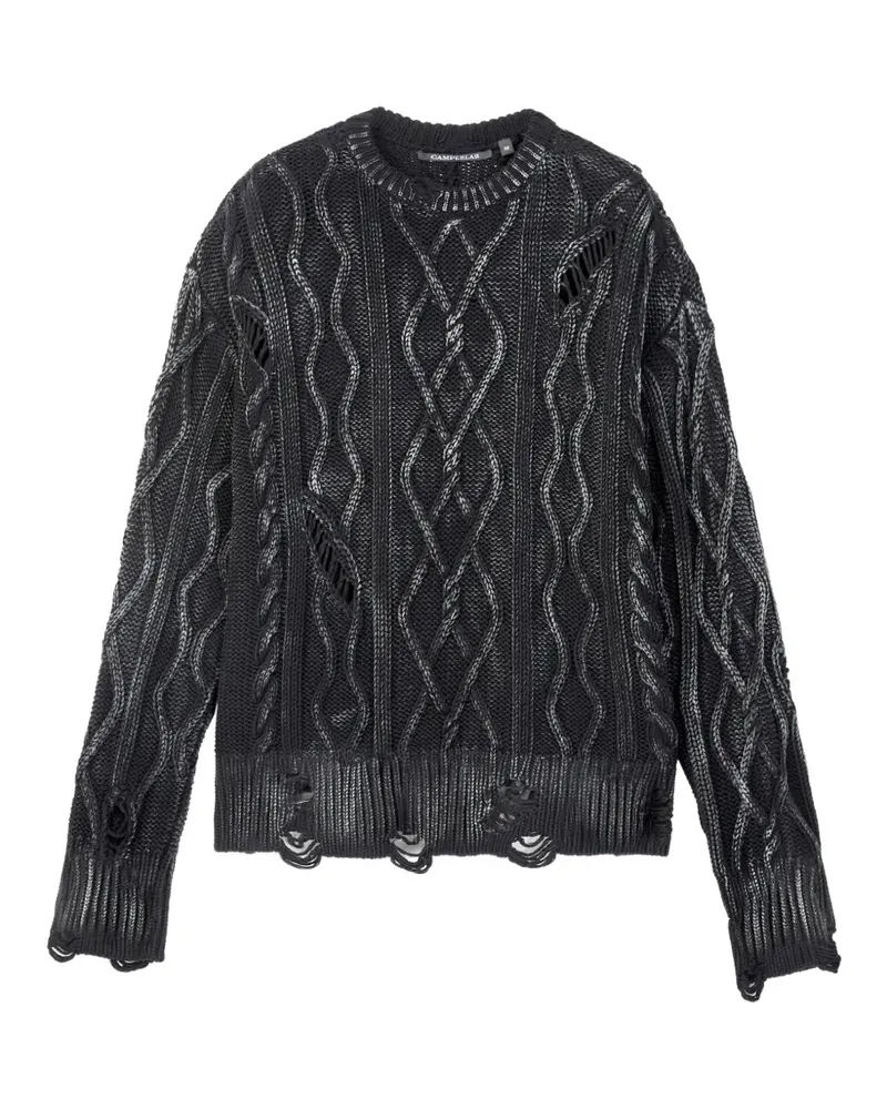 Camper Distressed-Pullover mit Zopfmuster - Schwarz Schwarz
