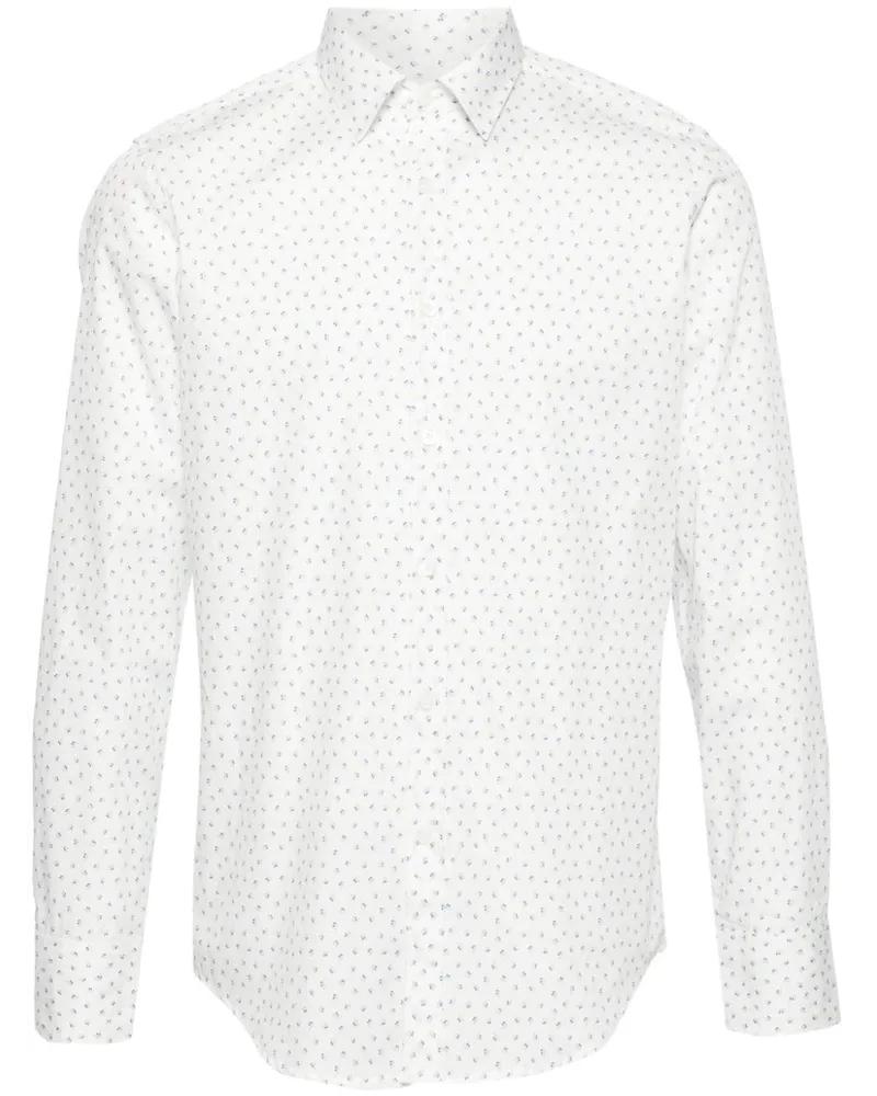 Canali Hemd mit Blatt-Print Weiß