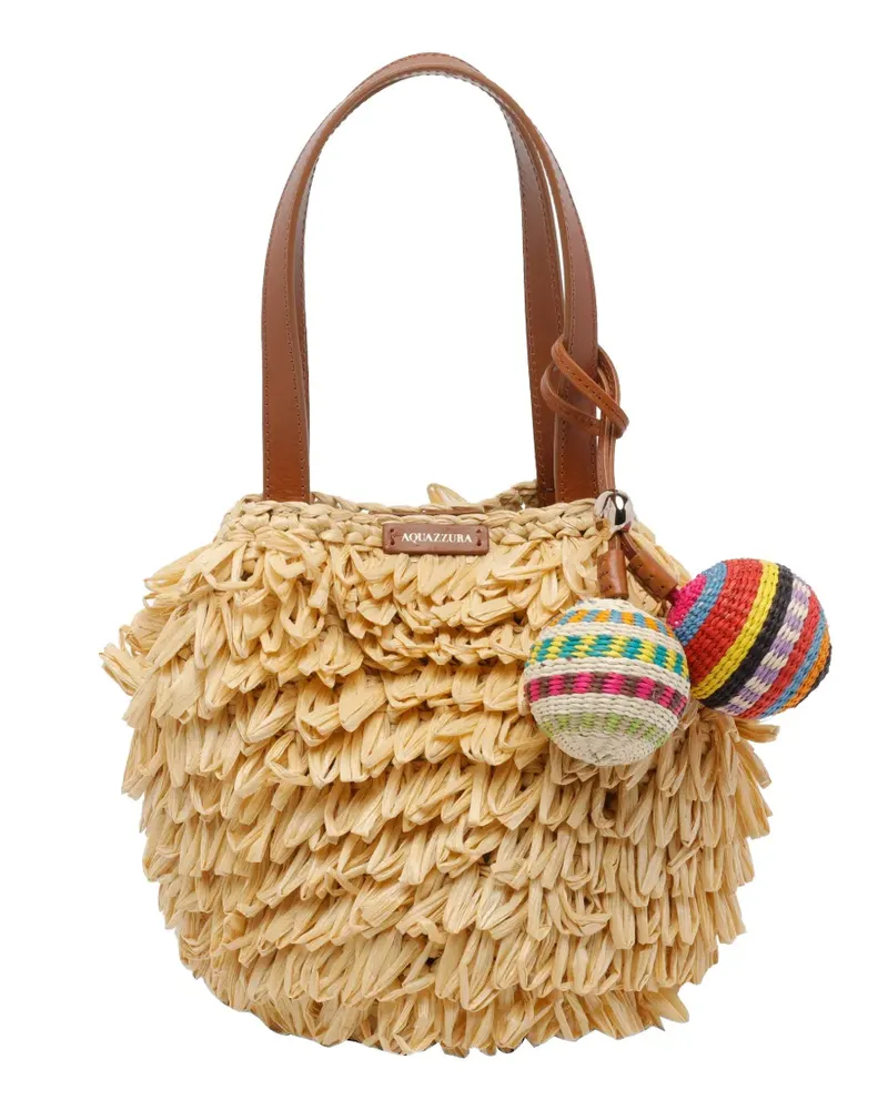 Aquazzura pompom raffia mini bag - Nude Nude