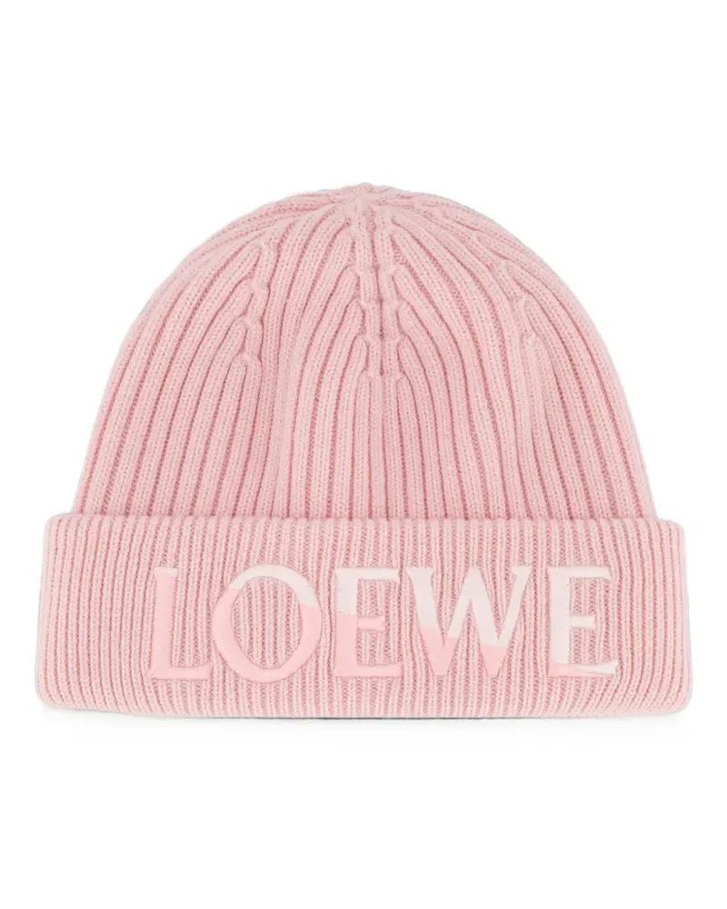 Loewe Gerippte Beanie mit Logo-Stickerei - Rosa Rosa