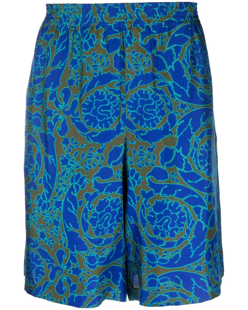 Versace Shorts aus Seide mit abstraktem Print - Blau Blau