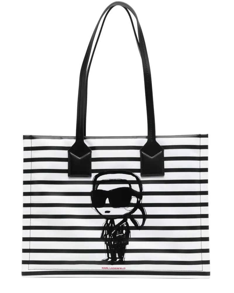 Karl Lagerfeld Mittelgroße Ikon Striped Tote Bag - Schwarz Schwarz