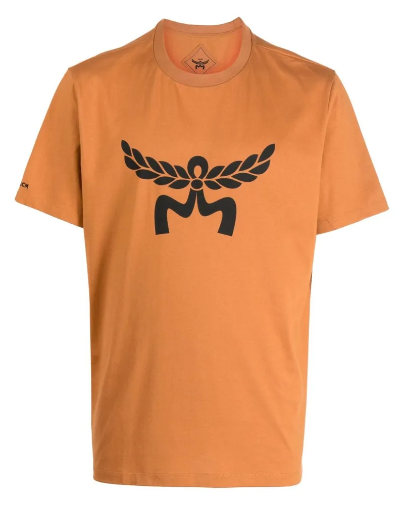 MCM Laurel T-Shirt aus Bio-Baumwolle mit Logo Braun