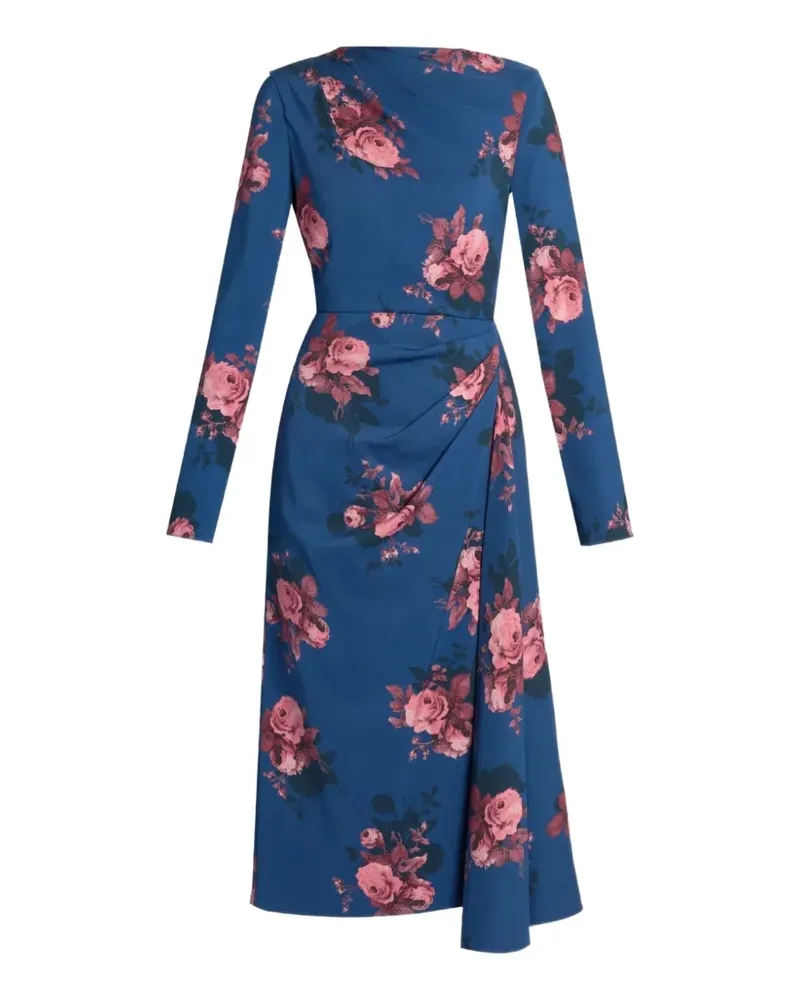 Erdem floral-print draped dress - Blau Blau