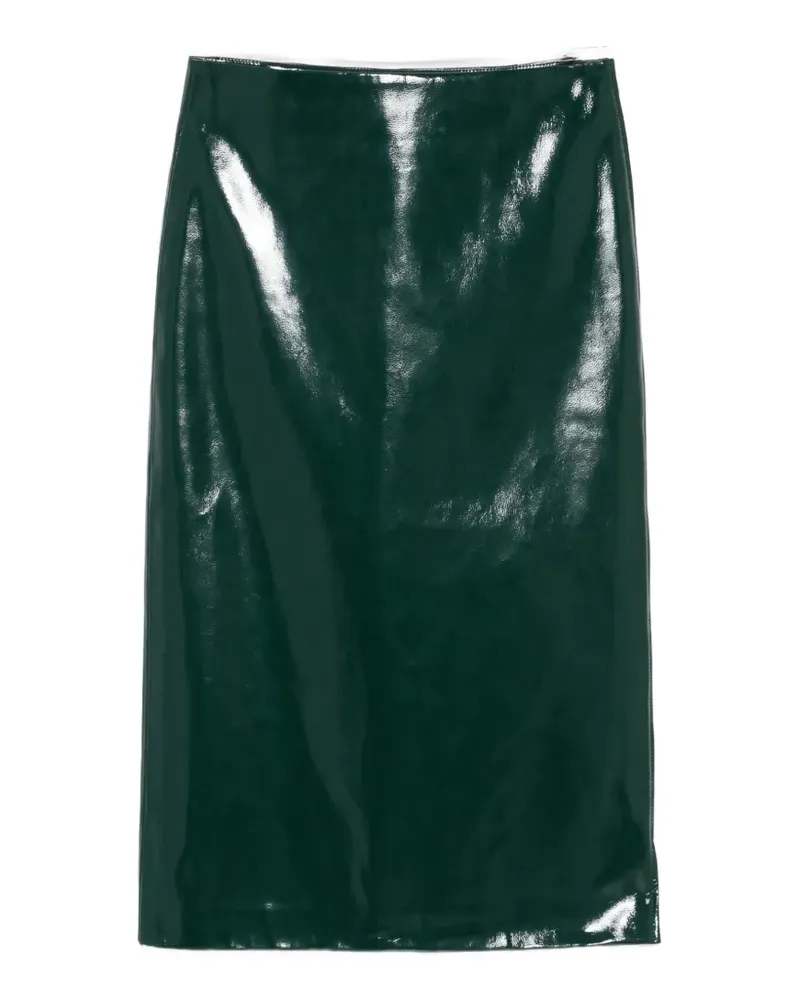 FRANKIE Shop Samantha high-shine side-zip midi skirt - Grün Grün
