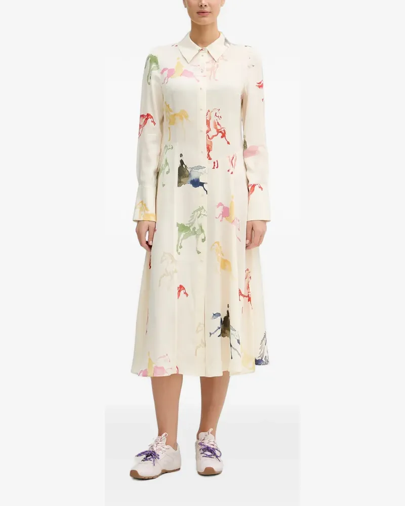 Stine Goya horse-print long-sleeve midi dress - Weiß Weiß