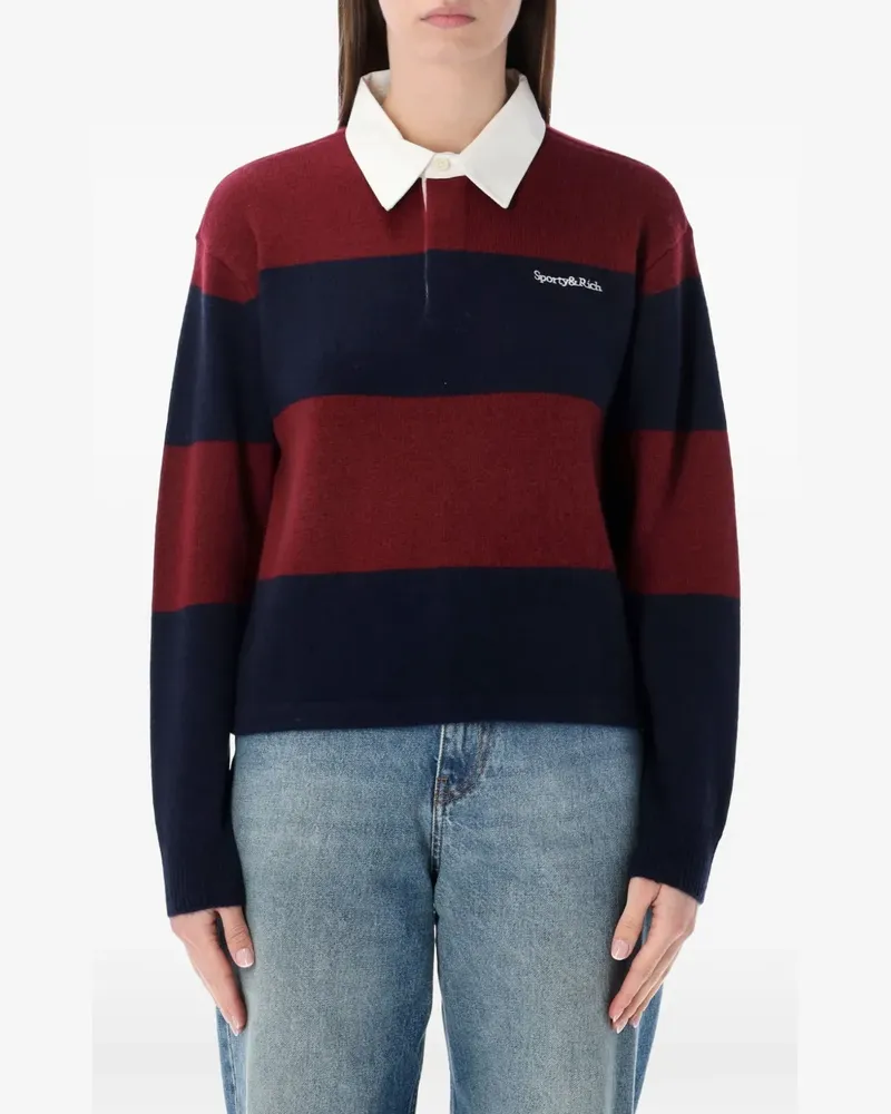 SPORTY & RICH logo-embroidered striped-pattern polo top - Rot Rot