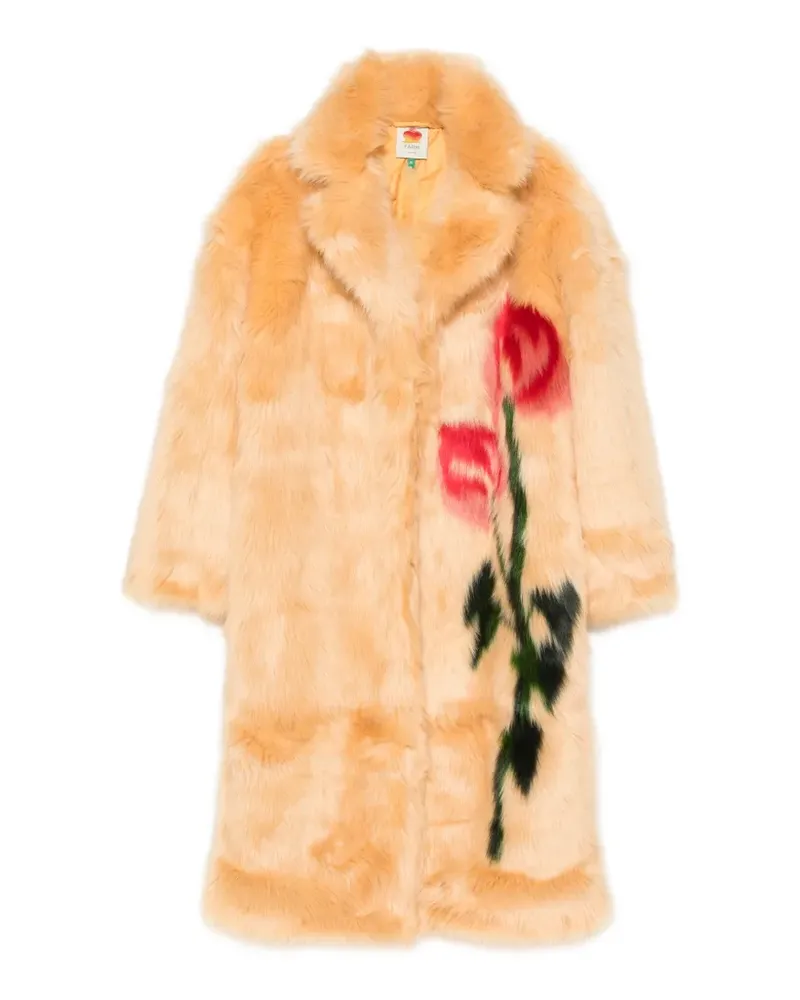 FARM Rio floral-motif faux-fur coat - Nude Nude