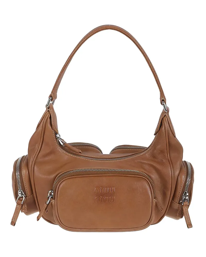 Miu Miu pocket zip leather tote - Braun Braun