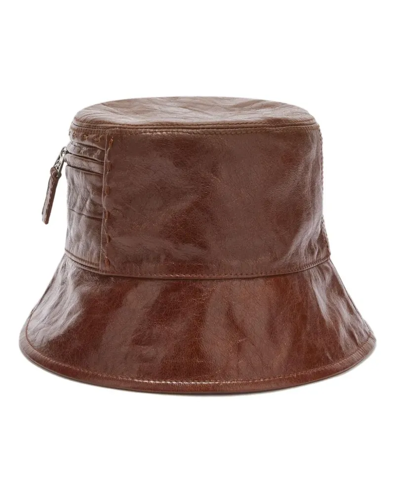 Ermanno Scervino Leder-Fischerhut mit Reißverschlusstasche - Braun Braun