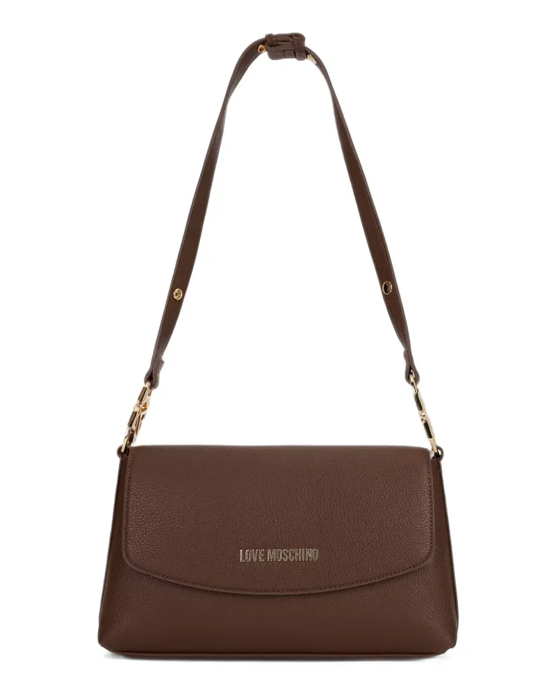 Moschino Gekörnte Schultertasche mit Logo-Schild - Braun Braun