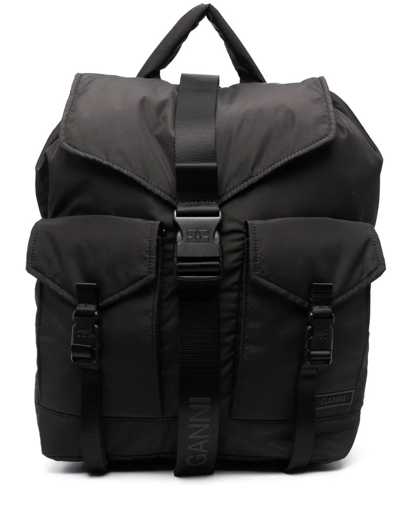 Ganni Tech Rucksack mit mehreren Taschen Schwarz