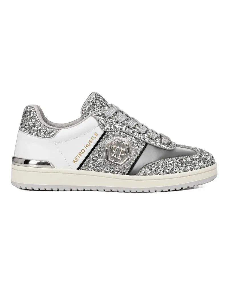Philipp Plein Retro Hustle Mix Sneakers im Glitter-Look - Silber Silber