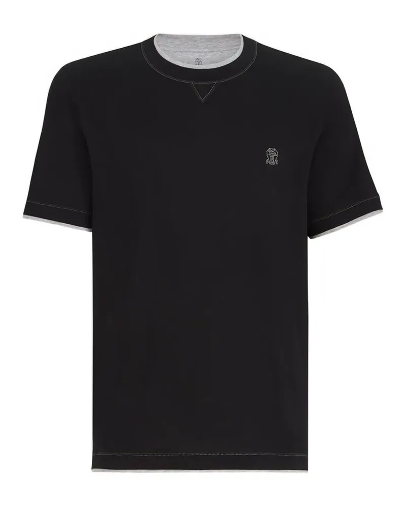Brunello Cucinelli T-Shirt mit Logo-Stickerei - Schwarz Schwarz