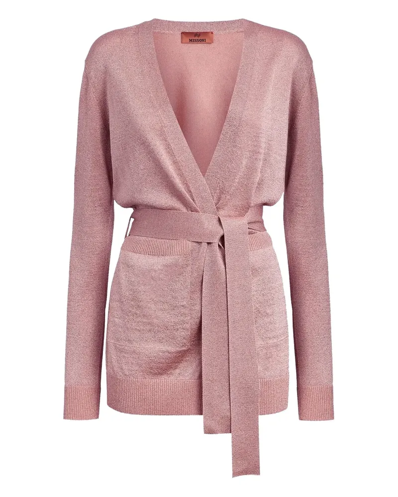 Missoni belted metallic-knit cardigan - Rosa Rosa