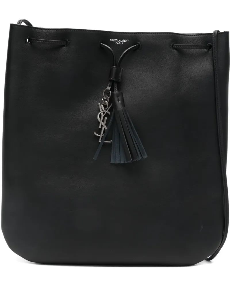 Saint Laurent Mittelgroße Jean Flat Schultertasche mit Quastenanhänger - Schwarz Schwarz