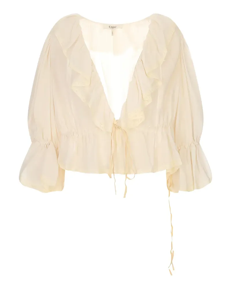Chloé ruffled lace-trim blouse - Nude Nude