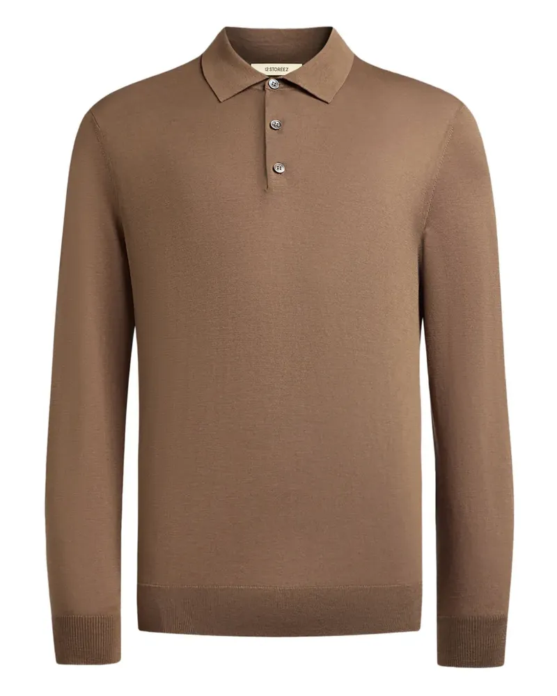 12 STOREEZ Poloshirt mit langen Ärmeln - Braun Braun
