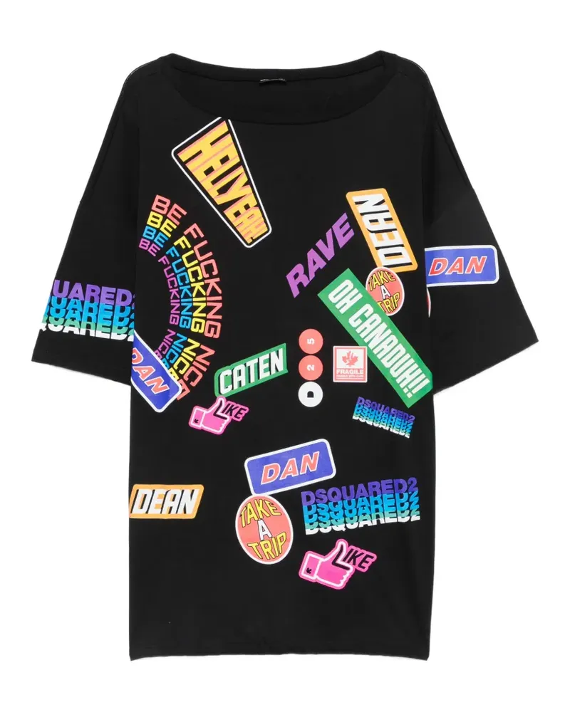Dsquared2 Oversized-T-Shirt mit Sticker-Print - Schwarz Schwarz