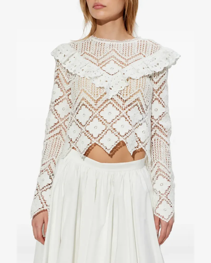 Self-Portrait guipure-lace ruffled top - Weiß Weiß