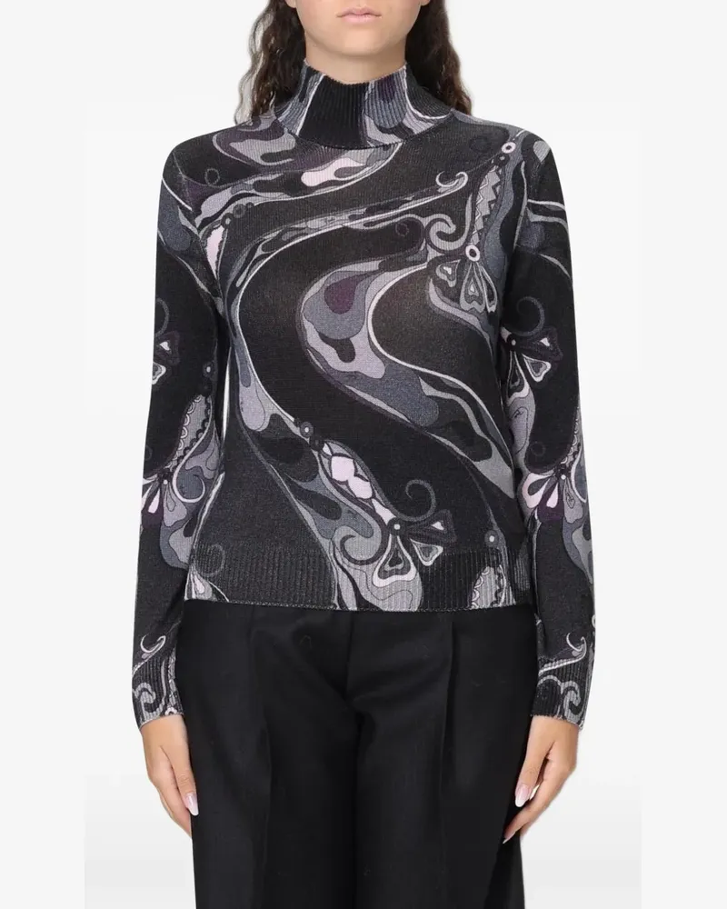 Emilio Pucci Rollkragenpullover mit abstraktem Print - Schwarz Schwarz