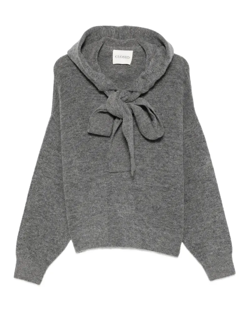 Closed bow-detail knitted hoodie - Grau Grau