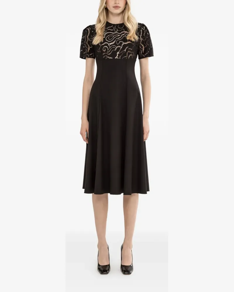 NISSA floral-embroidery midi dress - Schwarz Schwarz
