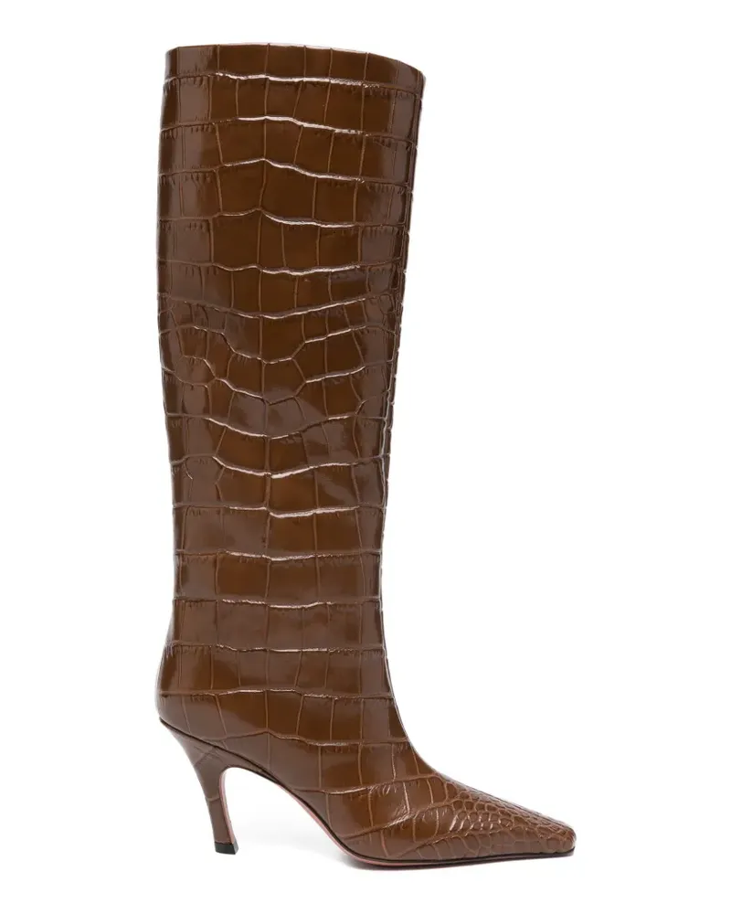 Amina Muaddi Mona crocodile-effect pointed-toe boots - Braun Braun