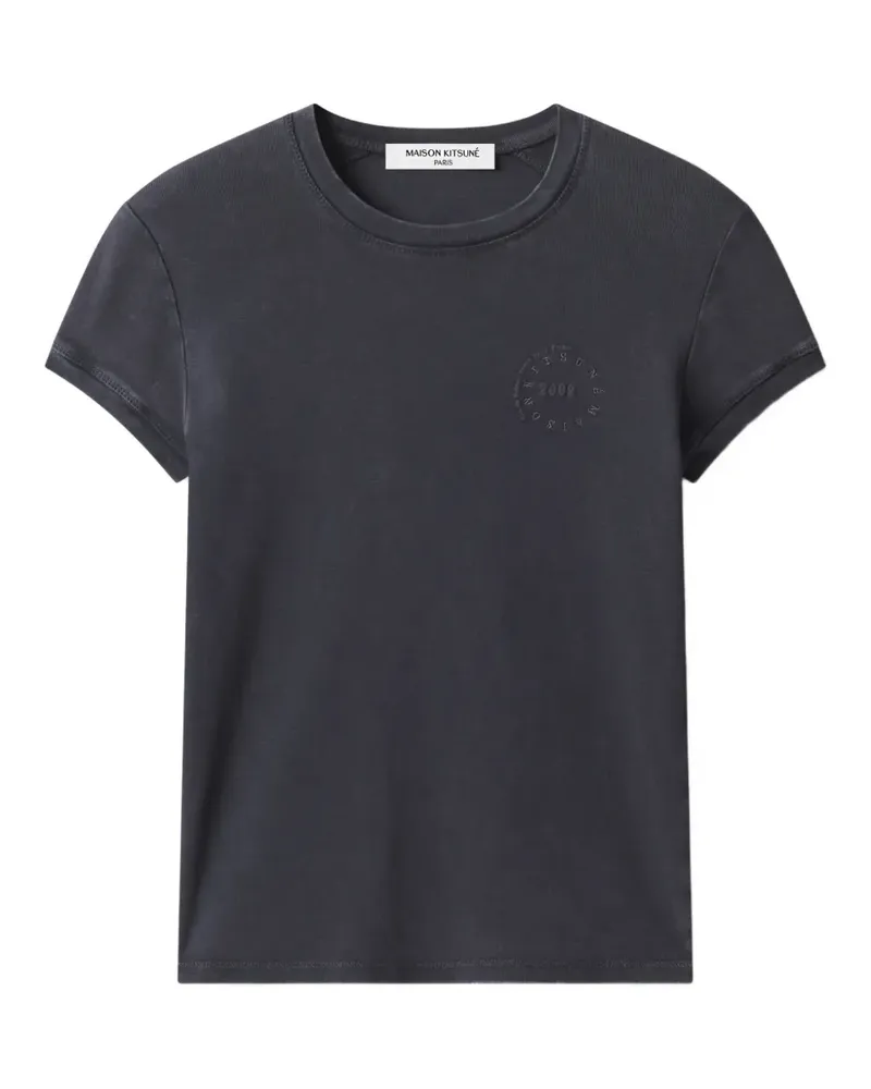 Kitsuné T-Shirt mit Circle Stamp-Stickerei - Grau Grau