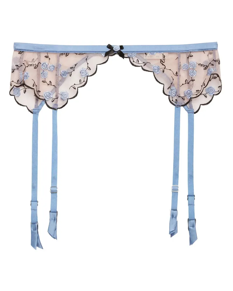 Fleur Du Mal Strumpfhalter mit Rosenstickerei - Violett Violett