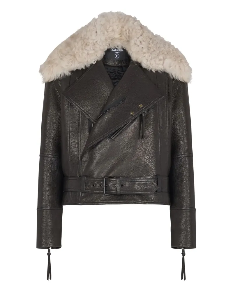 Balmain Lederjacke mit Shearling-Kragen - Schwarz Schwarz