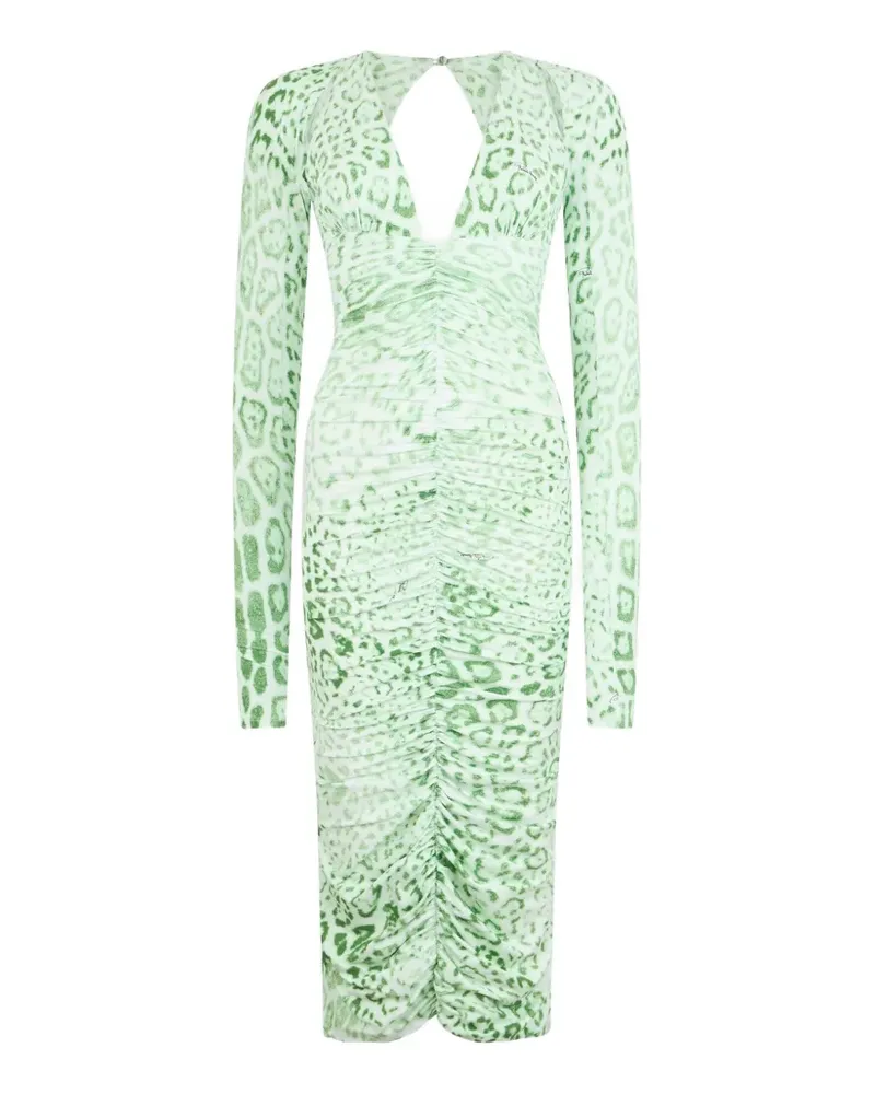 Roberto Cavalli jaguar-print ruched midi dress - Grün Grün