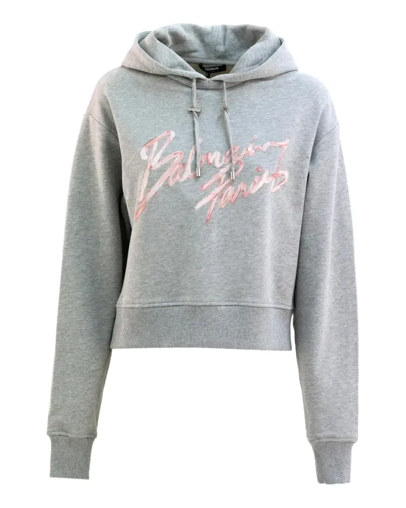 Balmain logo-embroidered hoodie - Grau Grau