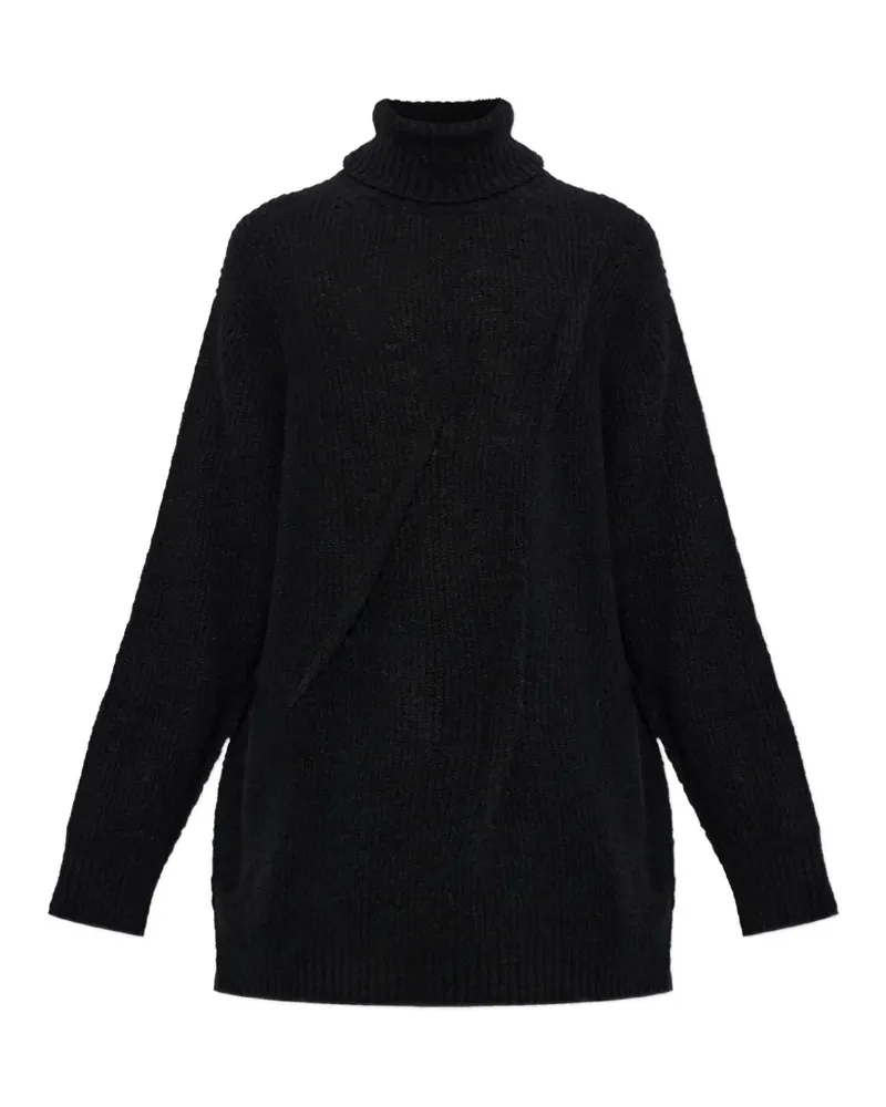 Yohji Yamamoto Gerippter Rollkragenpullover - Schwarz Schwarz