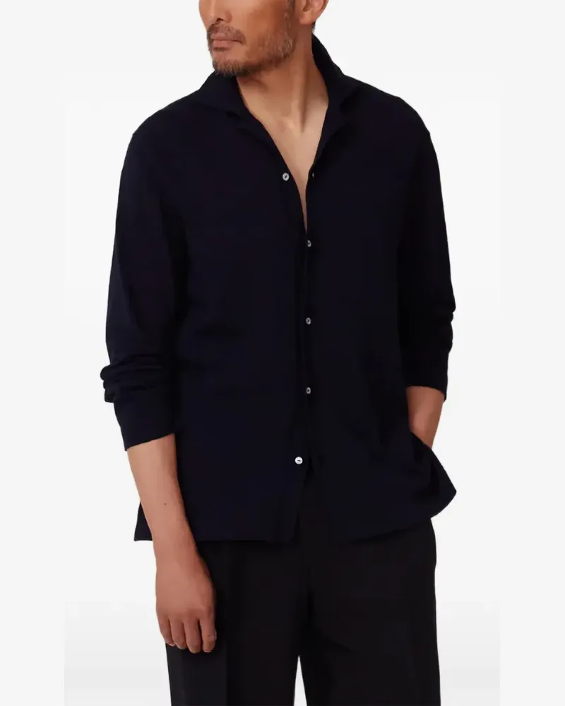 Stoffa Gestricktes Button-down-Hemd - Blau Blau