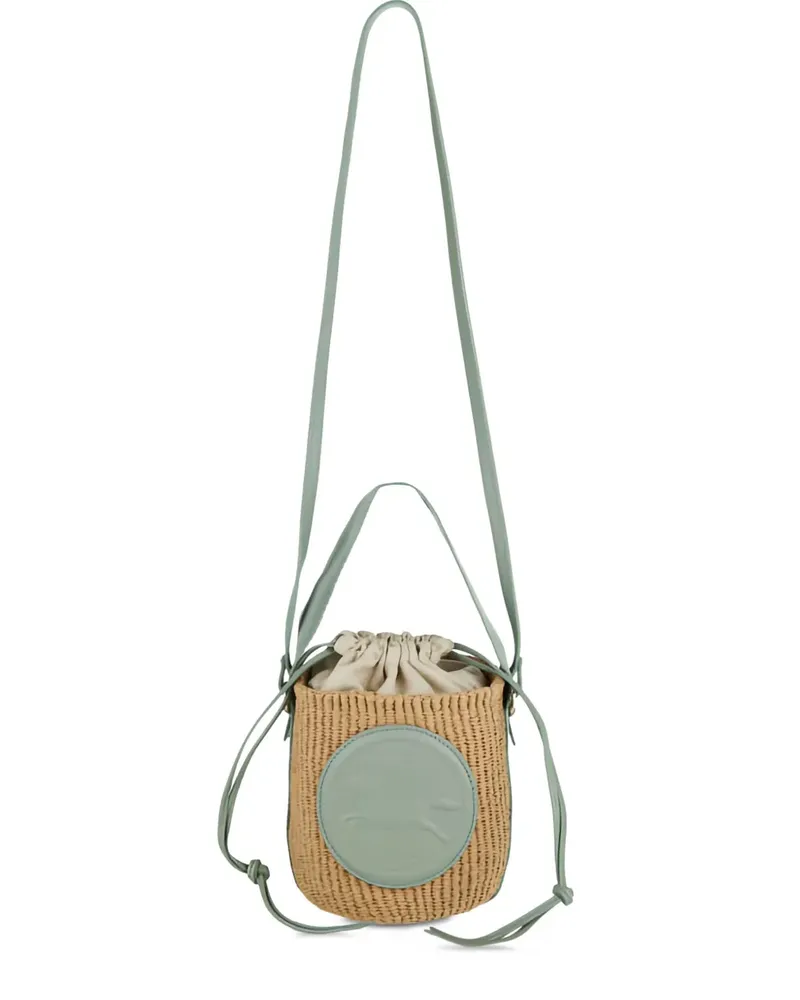 Chloé Mini Beuteltasche aus Raffiabast mit Pferde-Emblem - Nude Nude