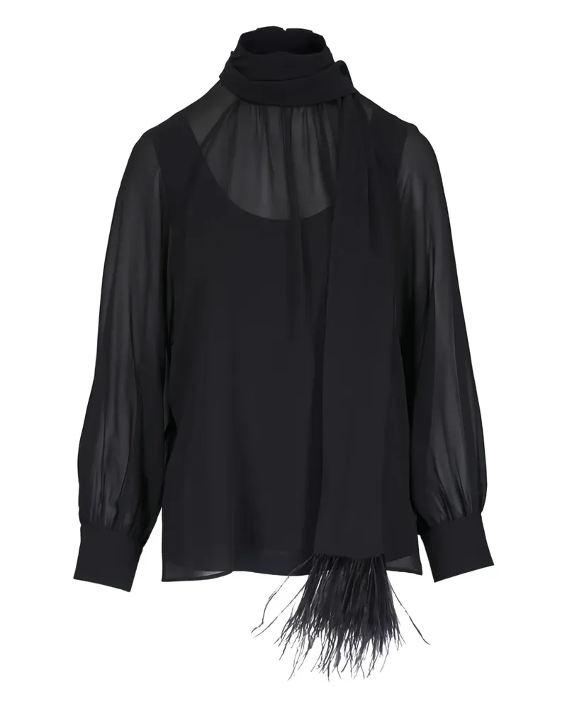 Akris feather-trim pussy-bow blouse - Schwarz Schwarz
