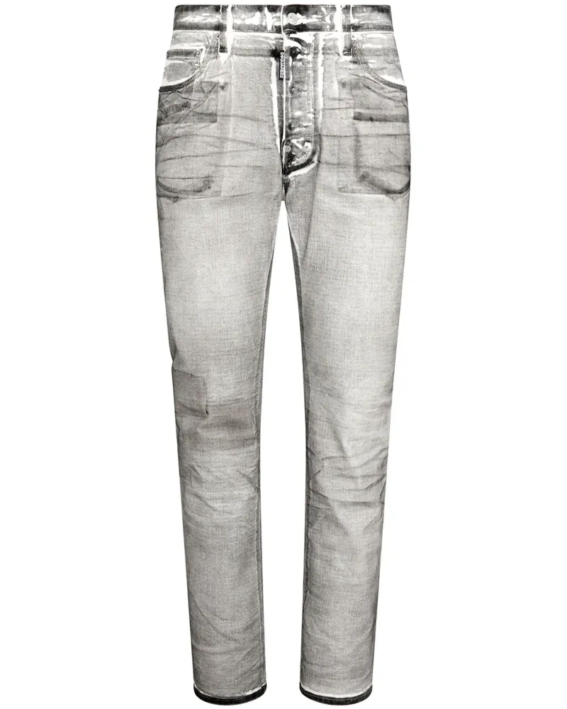 Dsquared2 Halbhohe Slim-Fit-Jeans mit Tragefalten - Schwarz Schwarz