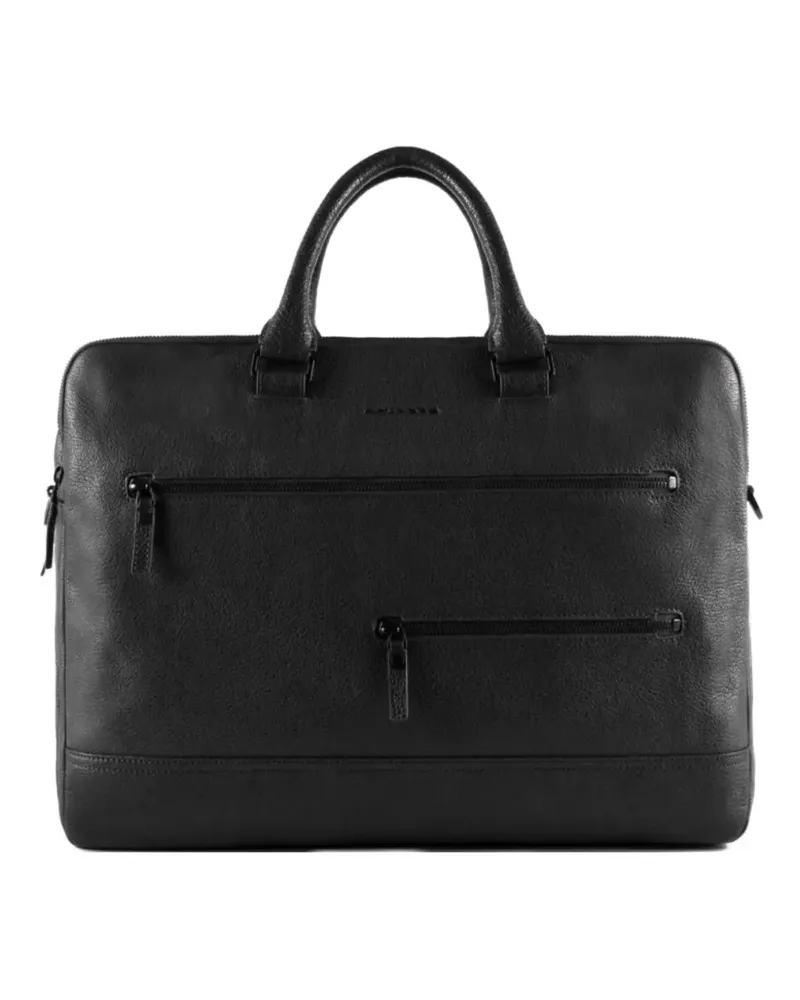 Piquadro grained leather laptop bag - Schwarz Schwarz