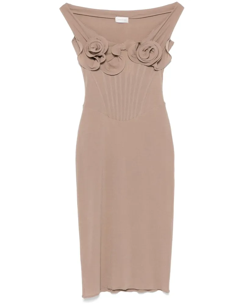 Magda Butrym Corsage-Midikleid mit Rosenapplikation - Braun Braun