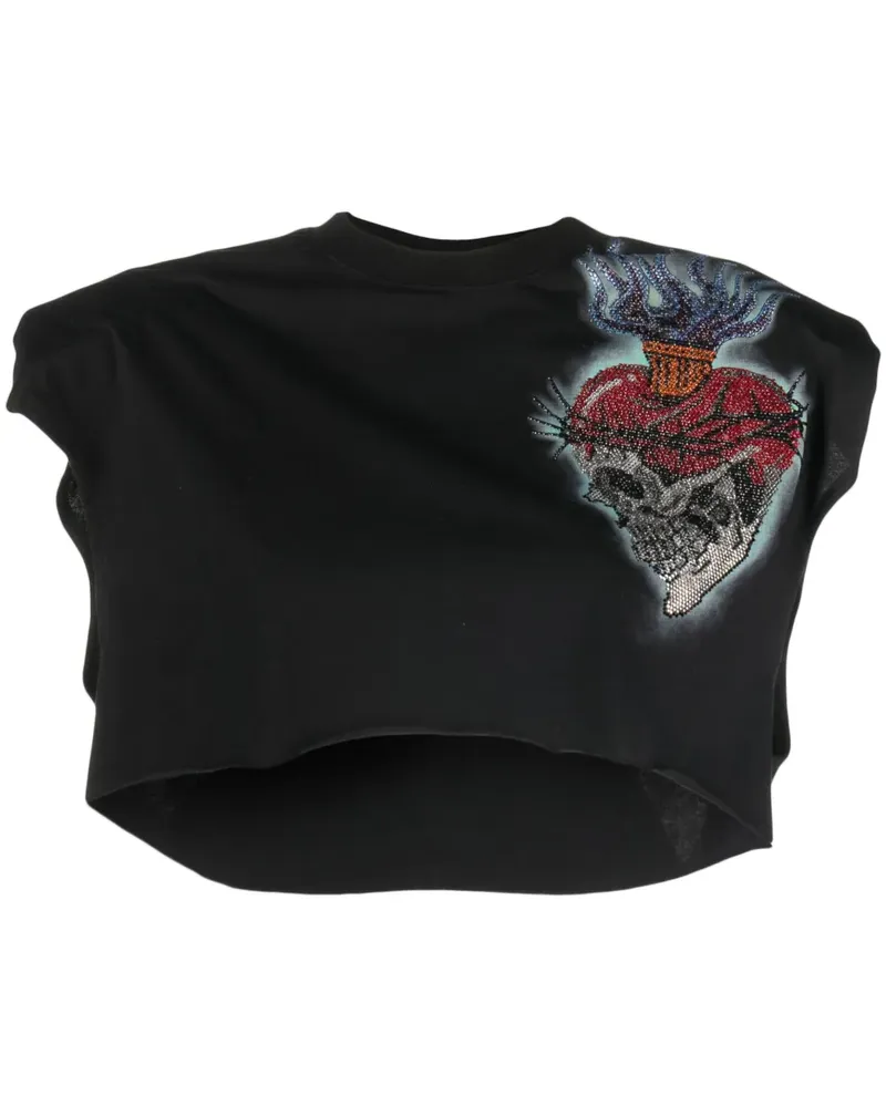 Philipp Plein Love Tattoo Cropped-T-Shirt - Schwarz Schwarz
