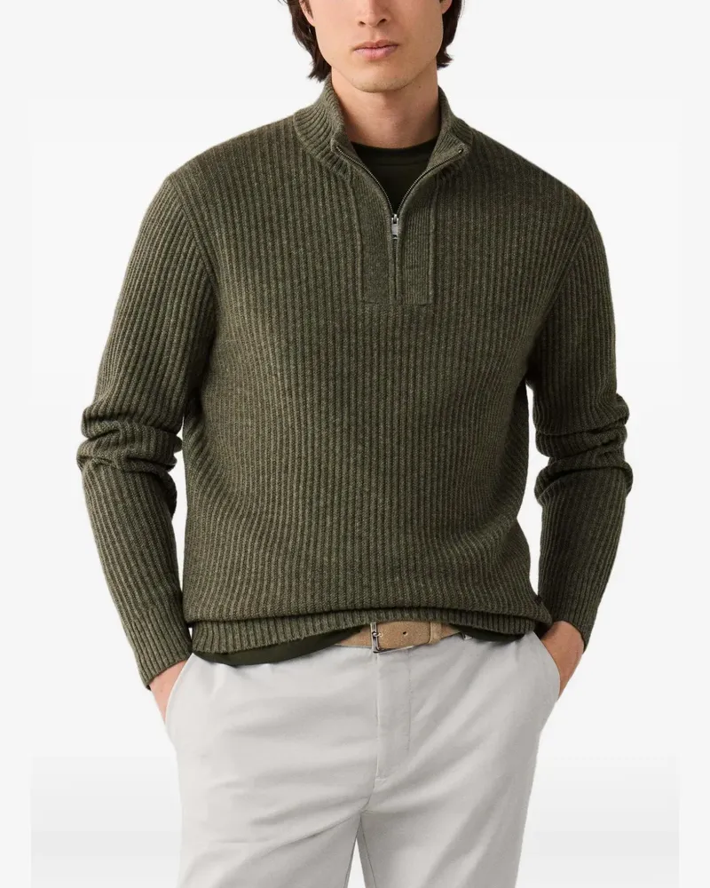 Hackett Highland Stitch Pullover mit Reißverschluss - Grün Grün