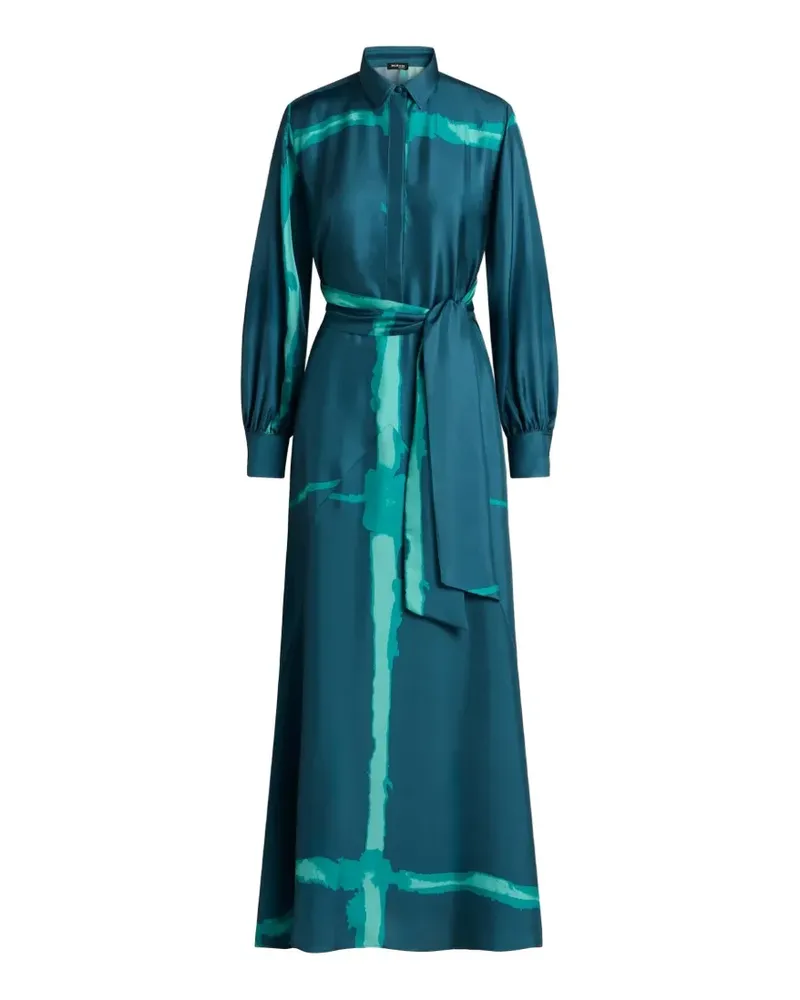 Kiton Hemd-Maxikleid mit Gürtel und Pinselstrich-Print - Blau Blau
