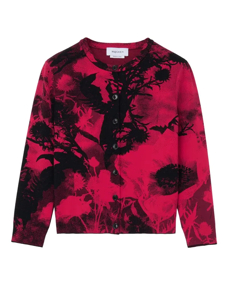 Alexander McQueen floral jacquard cardigan in red/black - Rot Rot